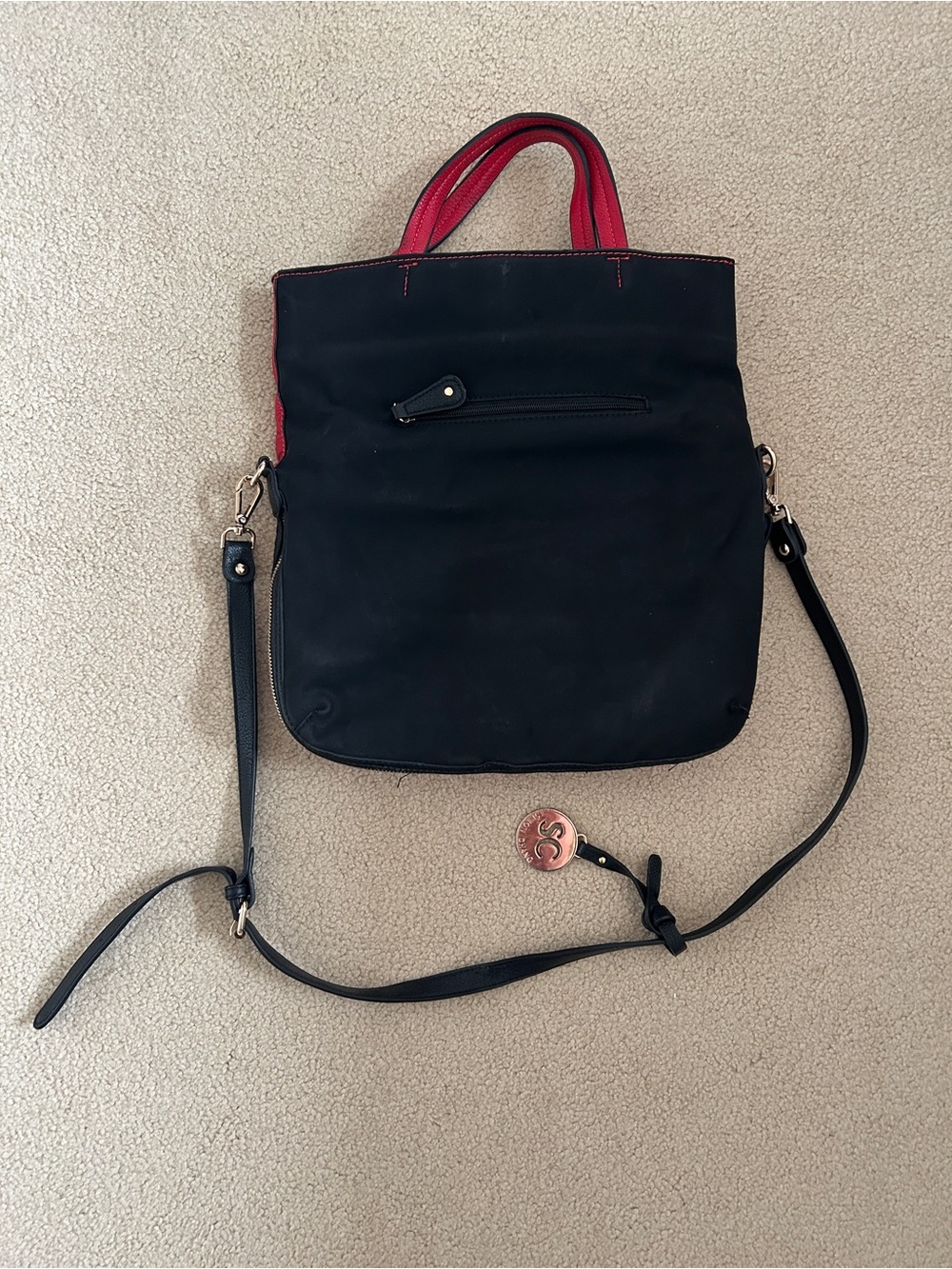 Simon Chang Black Shoulder Bag with Red Trim